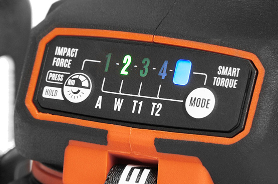 Винтоверт обладает 4 интеллектуальными режимами работы: «A» - Закручивание на полной скорости. Откручивание на полной скорости с автоматической остановкой когда крепеж откручен. «W» - Вращение с минимальной скоростью при начале закручивания и автоматическое повышение при появлении нагрузки. «Т1» - Начало вращения на максимальной скорости. Автоматически останавливается при повышении нагрузки. Время остановки варьируется в зависимости от крепежа и материала. «Т2» - Начало вращения на максимальной скорости. Автоматическое снижение скорость вращения при повышении нагрузки.