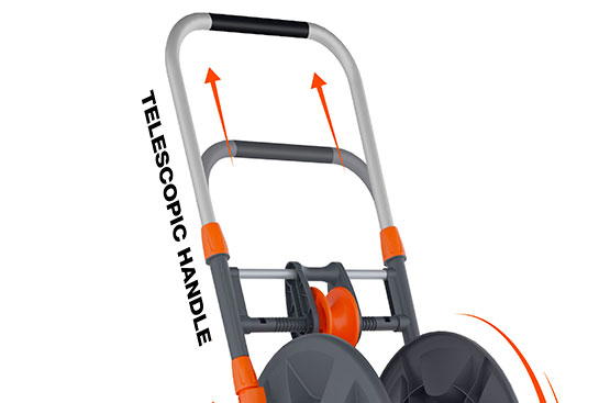 Ручка тележки регулируется по высоте и делает работу с ней комфортной даже людям с высоким ростом. Рукоятка имеет специальное прорезиненное покрытие.